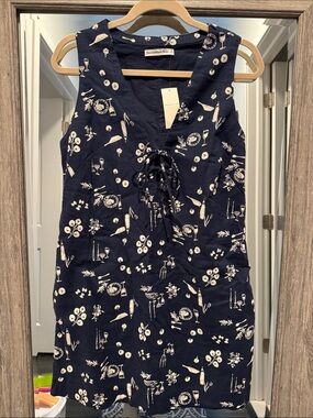 Abercrombie & Fitch Navy Blue Lace-Up Printed Shift Dress